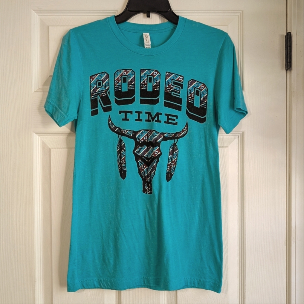 Dale Brisby Teal Rodeo Time Graphic T-Shirt Size S